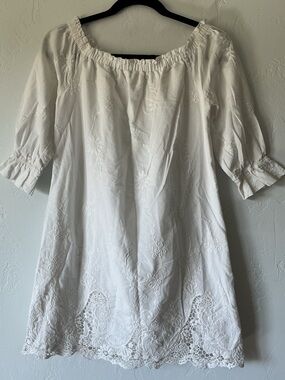 Abercrombie & Fitch White Elastic-Neck Embroidered Peasant Dress XS-S